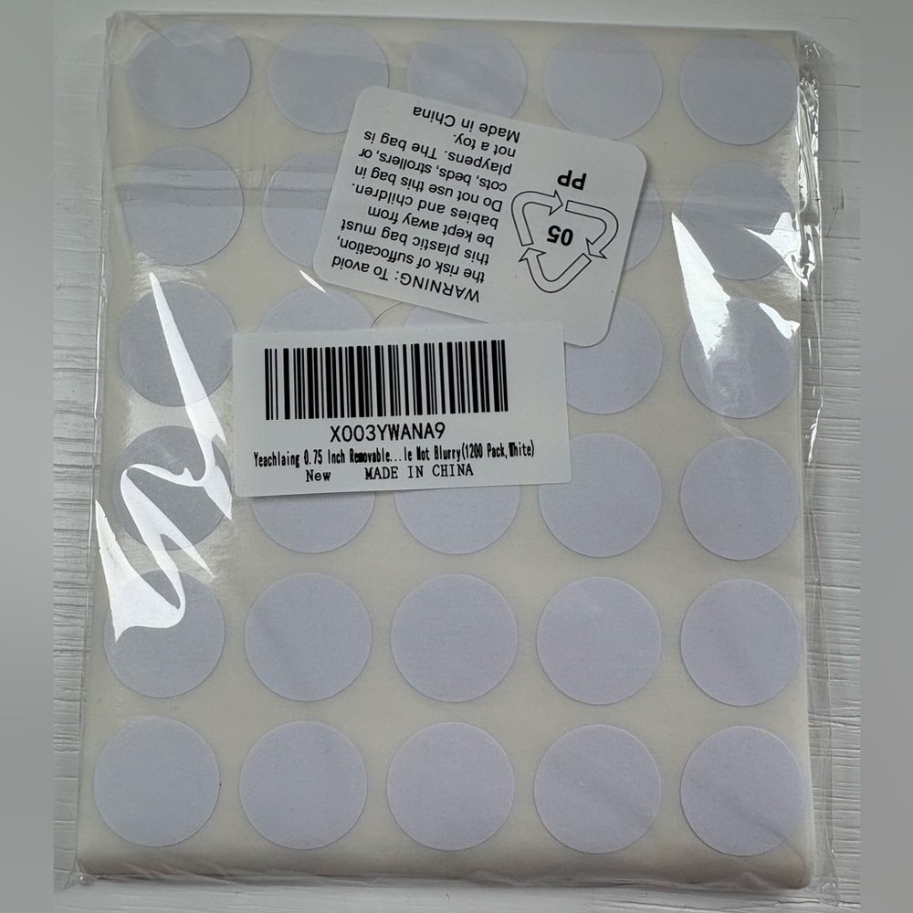 1200 White Dot Stickers .75 Inch
